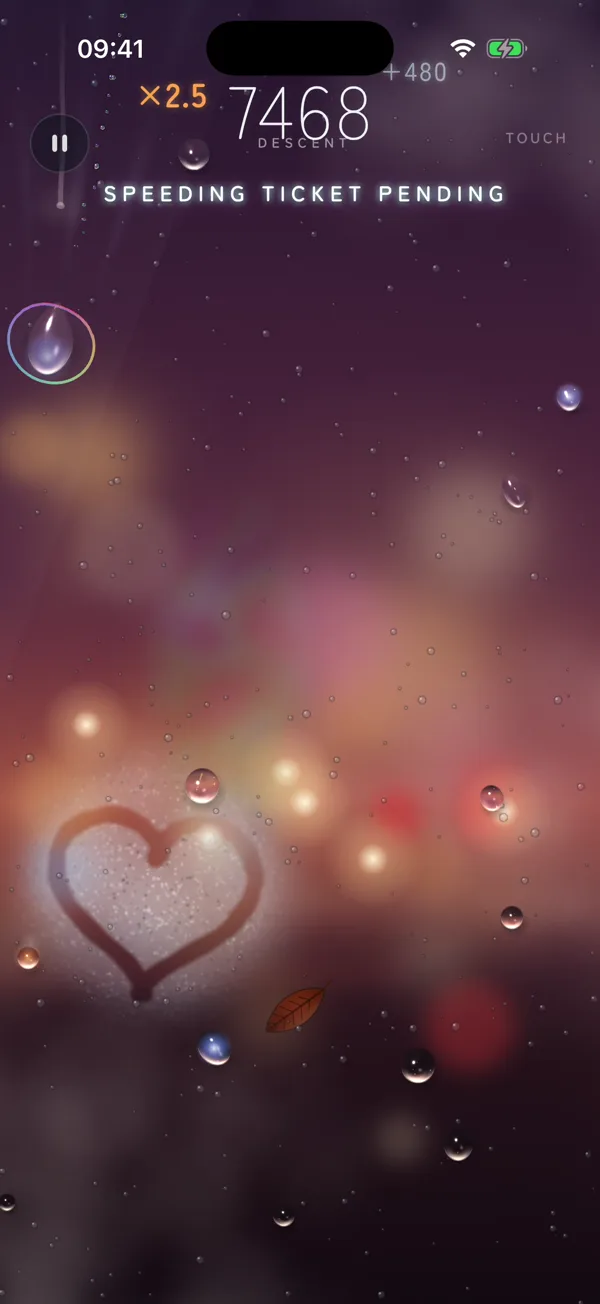 The Dusk window: a purple sunset with a heart drawn in the fog